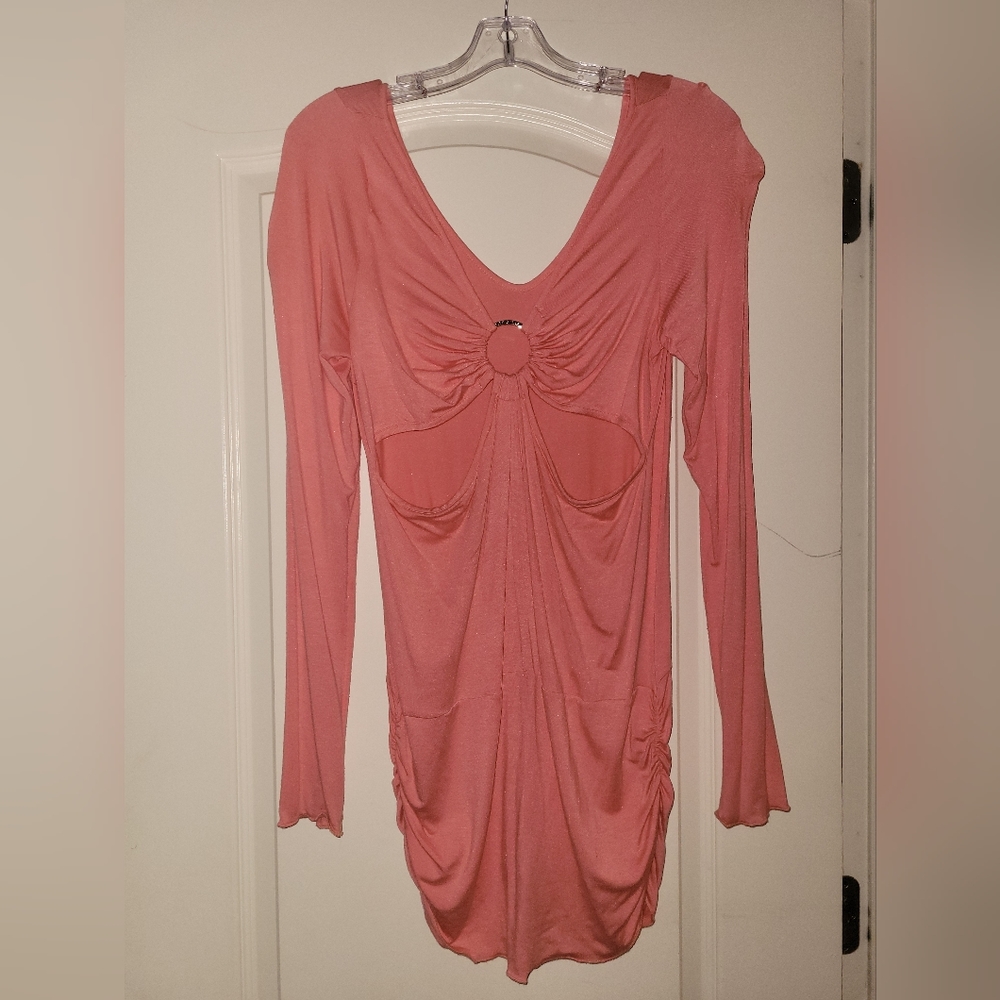 Women's BCBG Coral/Peach Shirt with Cutouts on Back